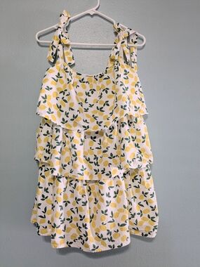 Alter'd State White Lemon Print Tiered Sundress with Tie Straps